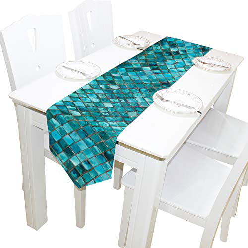 Download WOOR Double-Sided Teal Turquoise Blue Print Table Runner ...