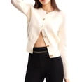 thumbnail image 2 of Cardigan for Women Spring Long Sleeve Button Down Work Office Sweaters Cute Winter Jacket Cream White M, 2 of 9