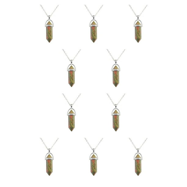 Minnieouse Abalorio de columna hexagonal, regalos de aniversario hechos a mano, colgantes colgantes, abalorios de cristal, artesanal, llaveros, unakita 10piezas Minnieouse CBP468198