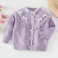 thumbnail image 2 of Lorytime Kids Girls Button Down Cardigan Lace Ruffle Collar Bow Knitted Sweater Long Sleeve Tops Soild Knitwear 3 Years, 2 of 9