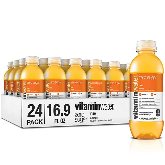 vitaminwater Zero Rise, Electrolyte Enhanced Water with Vitamins, Orange Drinks, 16.9 Fl Oz (Pack of 24)