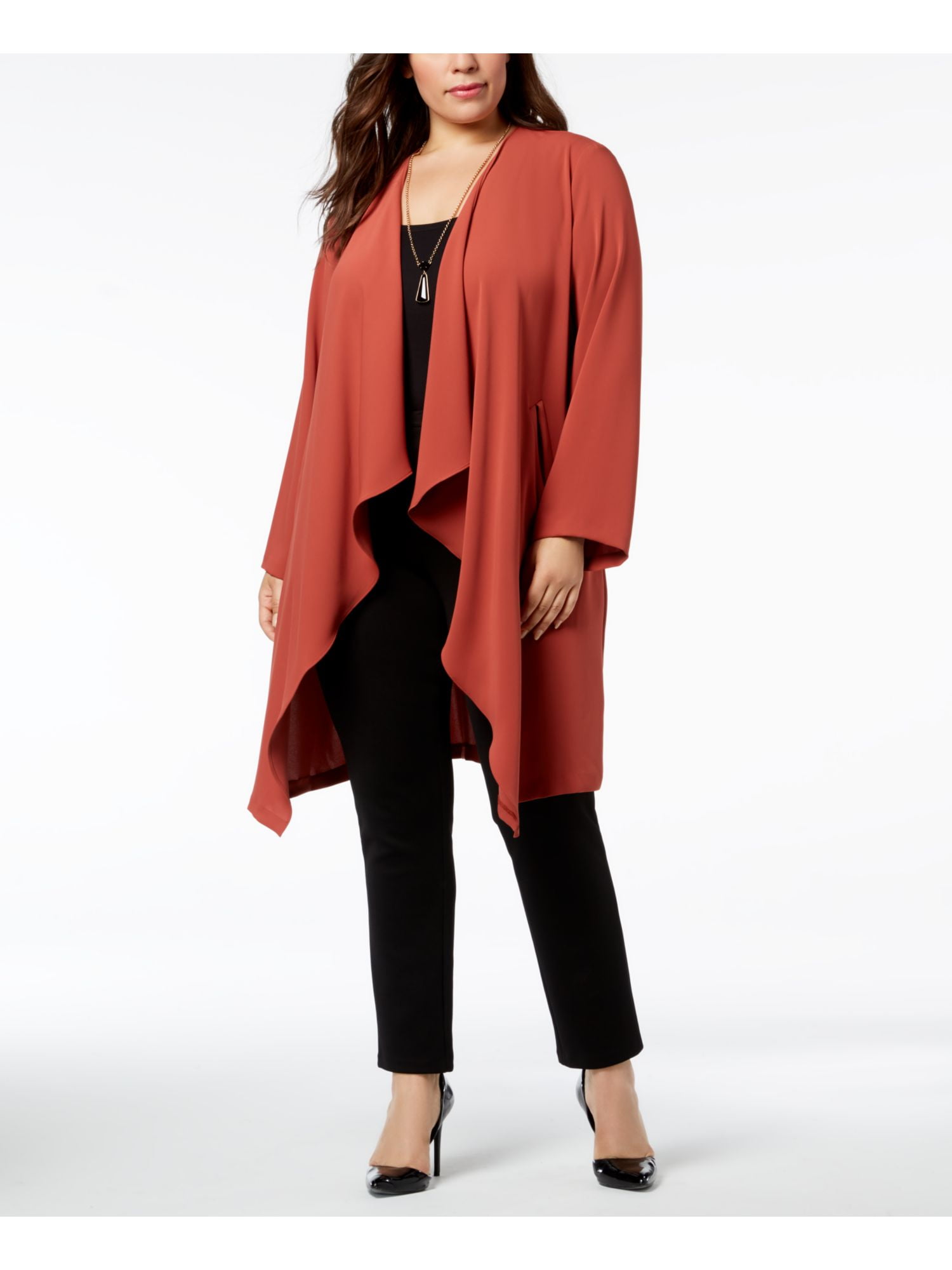 NINE WEST Womens Maroon Wide Lapel Duster Jacket Plus Size 3X Walmart