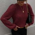 thumbnail image 3 of Pullover Sweaters for Women Puff Sleeve Pullover Sweater Round Neck Soft Sweater Slim Fit Solid Color Knitted Jumper sweaters women, 3 of 7