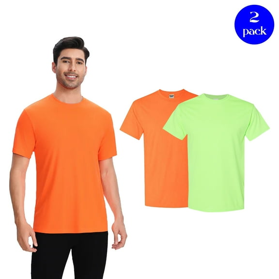 Zfeel High Performance Dry Fit T-Shirt for Men, High Visibility Work Shirt, 2 Pack, Yellow & Orange, S