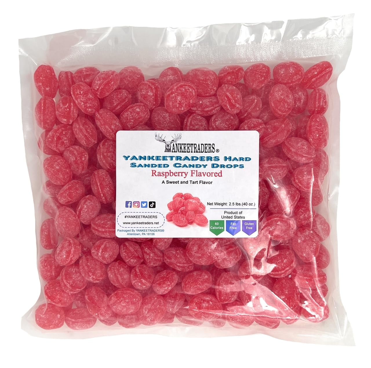 YANKEETRADERS® Raspberry Sanded Hard Candy, 40 Ounce Bag