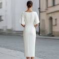 thumbnail image 2 of Morttic Women's Elegant Solid Color Short Sleeve Midi Dress – Slim Fit Intellectual Style Office Wear White，S, 2 of 5