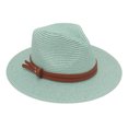 thumbnail image 1 of Sombrero de jazz para mujer de ala ancha, de piel sintética, con cinturón decorativo, sombrero de paja para la playa, tamaño ajustable, protección UV, plegable, sombrero de verano, 1 of 8