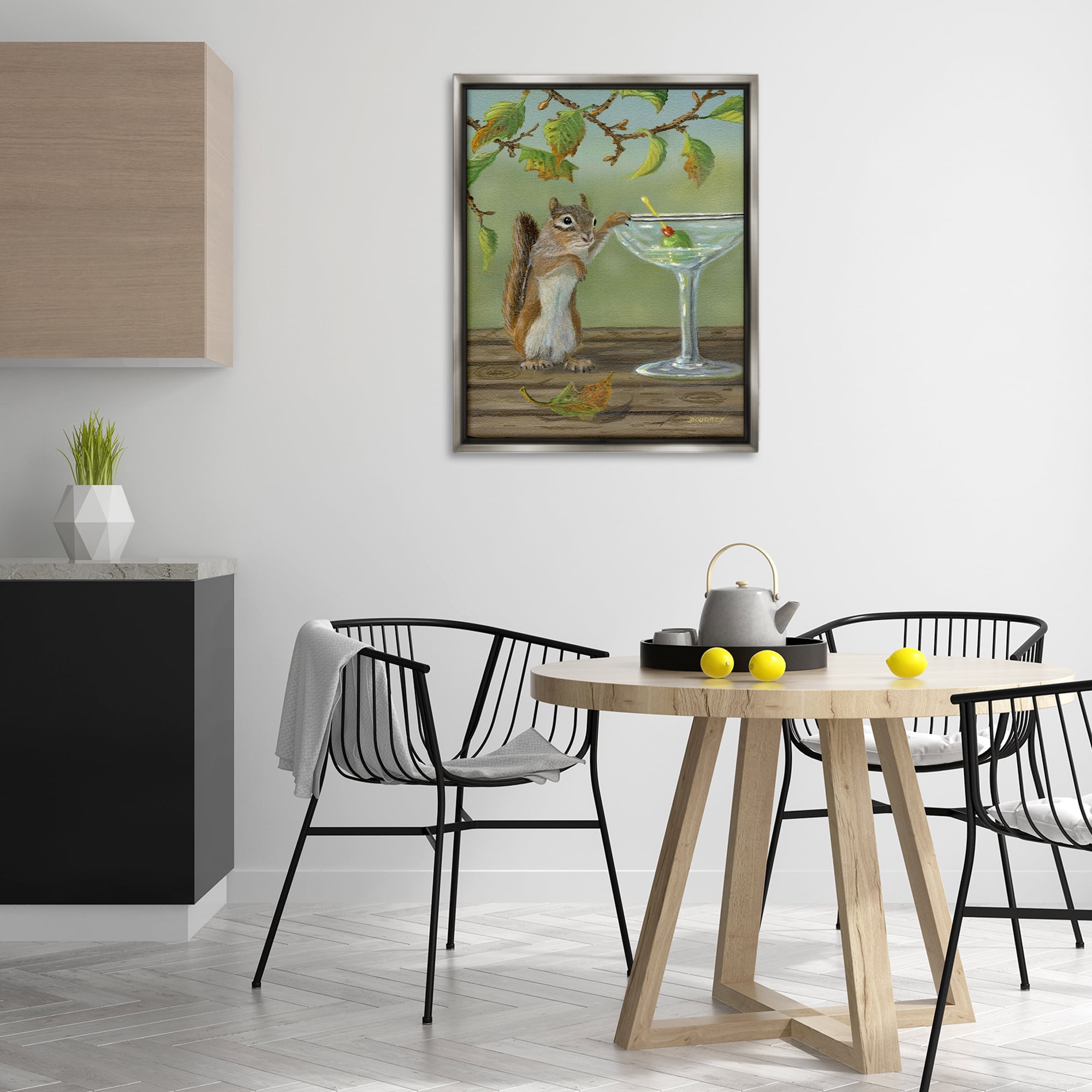 Stupell Industries Happy Hour Chipmunk Food & Beverage Painting Gray Floater Framed Canvas Art Print Wall Art, 25 x 31