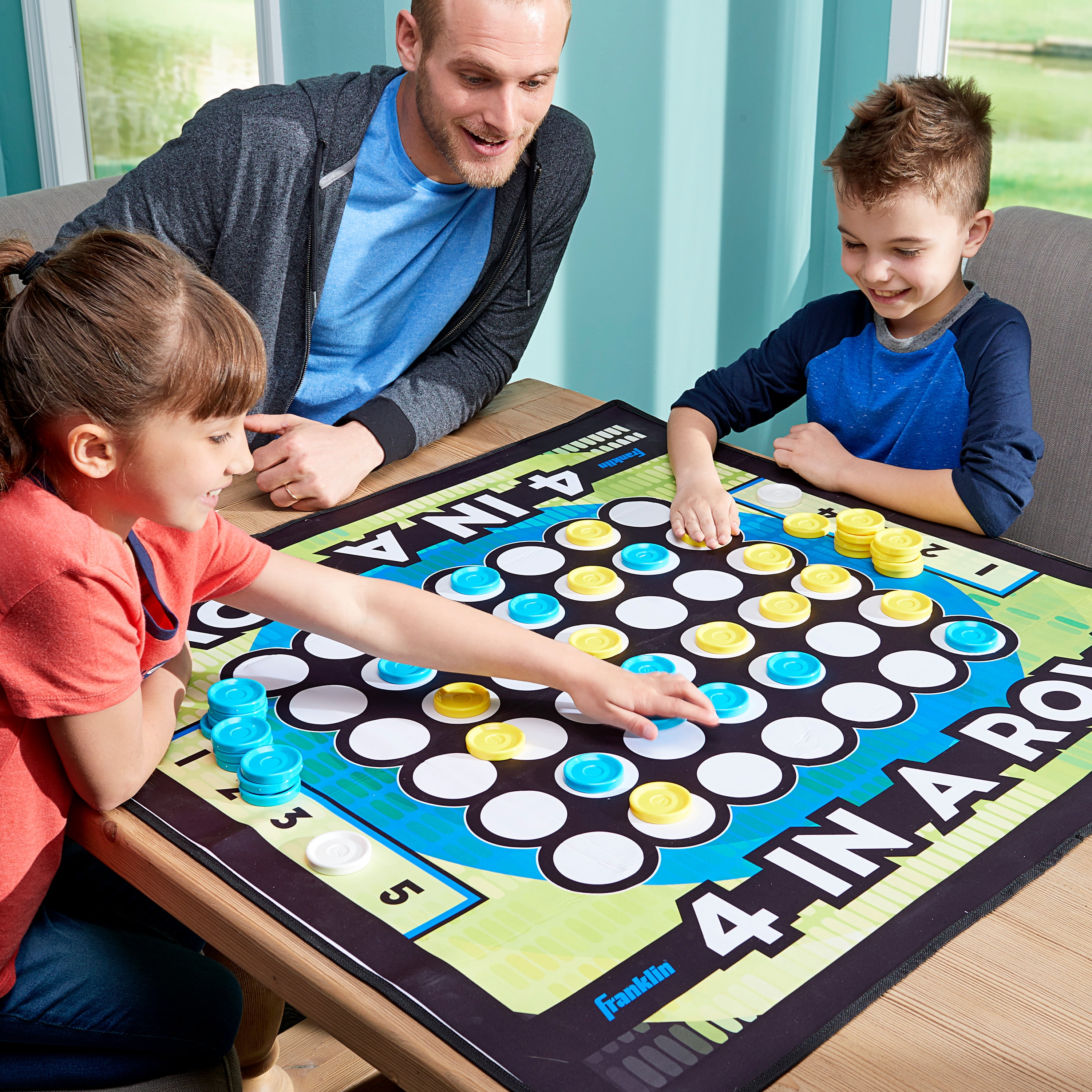 Franklin Sports Checkers and Four in a Row Mat Game - addictive Family Fun! - Soft Play Mat for Kids of all Ages - Comes with 42 Plastic Pucks