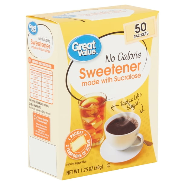 Great Value No Calorie Sweetener, 50 count, 1.75 oz - Walmart.com