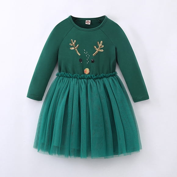 Toddler Kids Girls Christmas Long Sleeve Print Birthday Party Dresses Winter Fall Clothes Christmas Girls Dresses Size 10-12 Winter Little Girls Long Sleeve Dresses Size 5-6 Christmas Girls Dresses