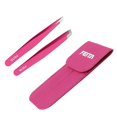 thumbnail image 1 of Pinzas de precisión para cejas – FEITA profesional de acero inoxidable inclinado y puntiagudo juego de pinzas para cejas con estuche de viaje para mujer clip de depilación facial (rosa – 2 piezas), 1 of 5