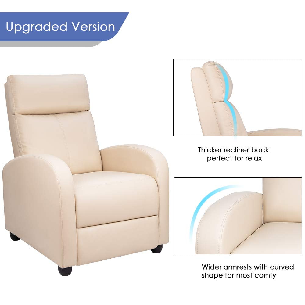 Walnew Single Recliner Thick Padded Push Back Recliner with Faux Leather, Beige