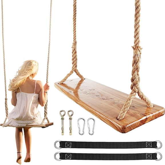 Wooden Tree Swing,500lbs Load Capacity Wooden Swing for Adults & Kids,Adjustable Height,Waterproof Hanging Swing Seat for Indoor,Outdoor,Backyard,Garden,Playground (Adult)