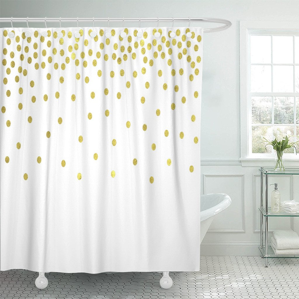 Atabie Gold Polka Dots Modern White, Modern White Shower Curtain