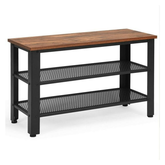 FASCK 3-Tier Industrial Shoe Rack Bench with Storage Shelves, Metal Shoe Organizer for Entryway, Hallway, Holds 9 Pairs, Rustic Storage Bench