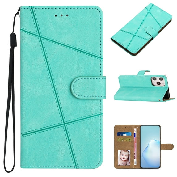 ELEHOLD Premium Vegan Leather Case for iPhone 14 Pro 6.1 inch Ultra Slim Leather and Soft TPU with Shockproof Magnetic Closure Hand Strap Wallet Stand Case with Card Slots, Green