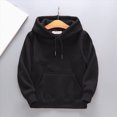 thumbnail image 4 of KPOPLK Kids Boy Solid Hoodie Fall Sweatershirt Long Sleeve Pullover Tops 2-10 Years Winter Thermal Clothes with Kangaroo Pocket Black Size 5-6 Years, 4 of 4