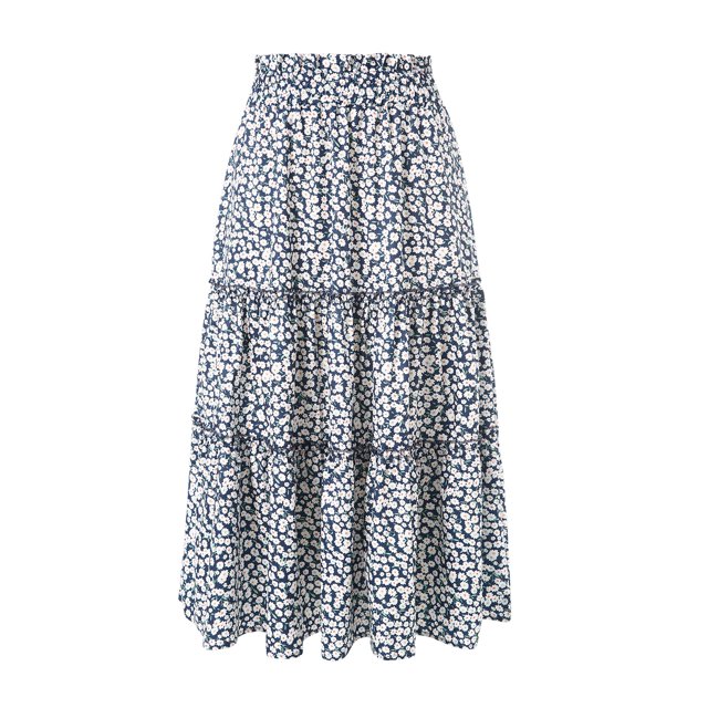 VISgogo Falda para Mujer, Floral/Punto/Estampado de Leopardo Volante Dobladillo Cintura Alta Falda Midi Femenina con Bolsillos Laterales VISgogo moda