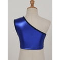 thumbnail image 4 of Venjoe Kids Girls Ballet Dance Top Shiny Crop Tank Tops T-Shirts One Shoulder Sport Bra Performance Royal Blue 130-140, 4 of 6