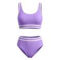 thumbnail image 5 of BRGZLK Kids Girls Swimsuit Double Strap Color Block Round Neck Camisole Sleeveless High Waist Swimsuit Summer Vacation Two Piece Swimsuit Set Purple 7-8 Years, 5 of 5