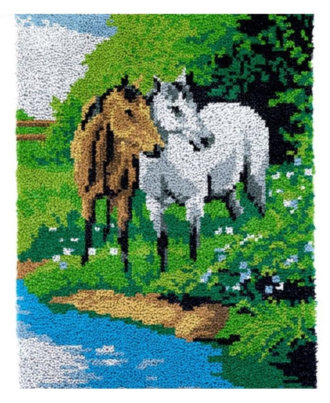Rug Making Latch Hooking Kit Two Horses at Lake