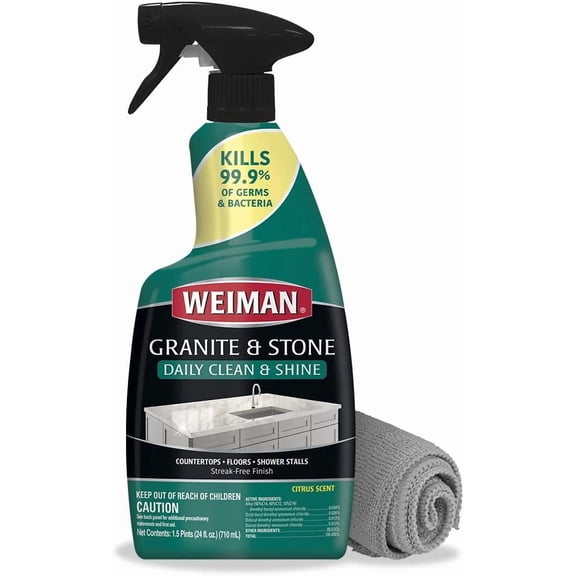 Disinfectant Granite Cleaner and Polish With Microfiber Cloth - Safely Clean Disinfect and Shine Granite Marble Soapstone Quartz Quartzite Slate Limestone Corian Laminate Tile Countertop