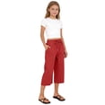 thumbnail image 6 of Girls' Solid Color Cotton Linen Casual Pants,Elastic Drawstring Waist 3/4 Length Capri with Pockets,Loose Fit for Daily Wear, School, Summer Activities,Breathable and Comfortable - Watermelon Red, 6 of 9