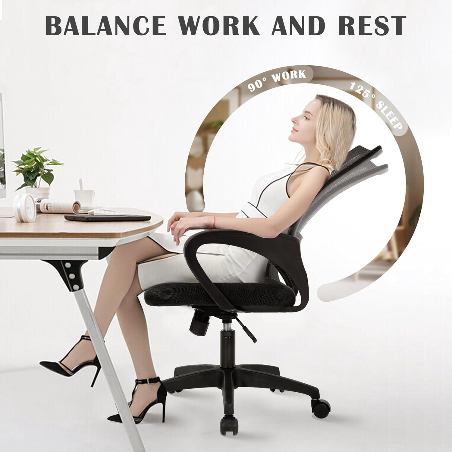 Dkelincs Ergonomic Office Chair Mesh Task Chair Adjustable Computer Desk Chair with Lumbar Support, Black