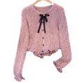 thumbnail image 5 of Suéter con nudo de lazo para mujer, cárdigan de punto con fragancia pequeña, Top corto irregular ajustado, moda de primavera y otoño 2024, 5 of 5