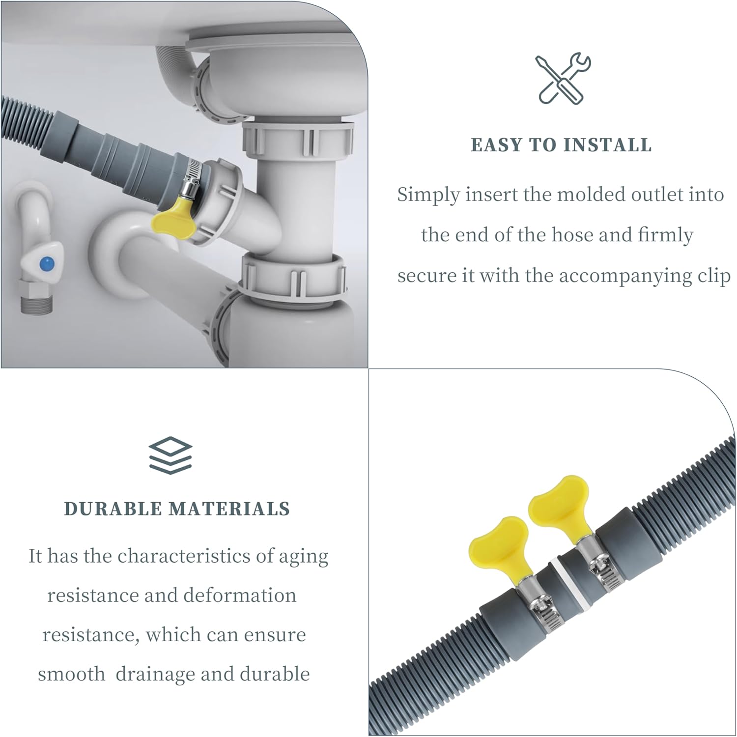 10 Feet Washing Machine Drain Hose, Universal Drain Hose Extension Kit for Washer, Dishwasher, Dehumidifier, Flexible Discharge Hose for LG/GE/Samsung, Fit up to 1-1/2 Inch Drain Outlets