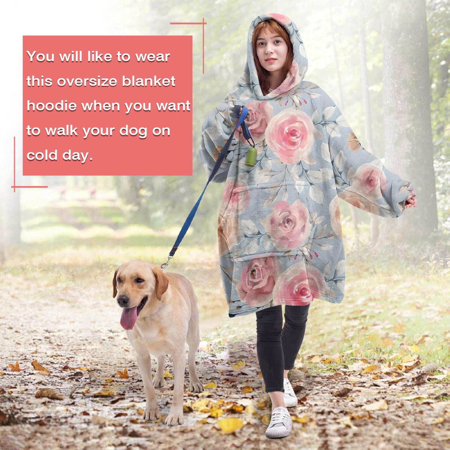 Wearable Oversized Blanket,Pioneer Flower Floral Print Pattern Wearable Blanket Hoodie for Adults,Cozy Hooded Blankets with Super Pockets,Super Warm Fuzzy Pullover for Women & Men