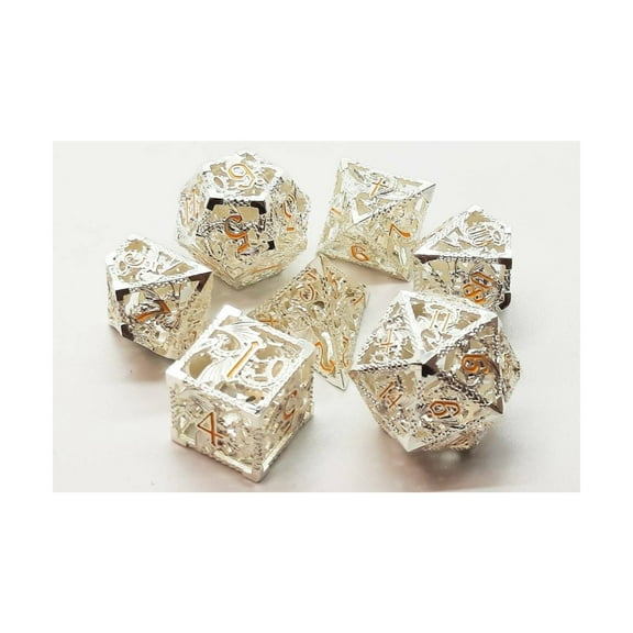 Old School Dice & Accessories Hollow Dragon Dice - Silver w/Yellow (7) New