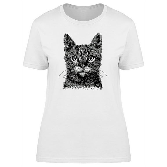 Cute Grunge Kitten Sketch T-Shirt Women -Image by Shutterstock, Female Medium