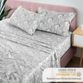 thumbnail image 5 of Lux Decor 4 Piece Queen Size Sheet Set, Brushed Microfiber Paisley Printed Bed Sheet Set with up to 16" Deep Pocket Fitted Sheet, Flat Sheet & 2 Pillowcases - Easy Care (White Grey), 5 of 9