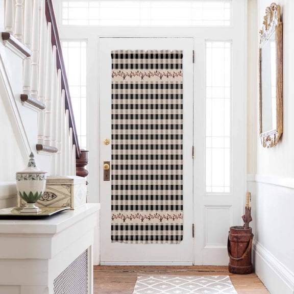 Country Star Plaid Door Curtains for Door Window, French Sidelight Front Back Door Curtains With Tieback, Black Retro American Farm Barn Berry Kitchen Rod Pocket Drapes Panel, 54"x72"