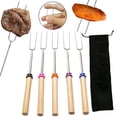 thumbnail image 1 of Tenedor de barbacoa Adzgya para asar, paquete de 5, palos extensibles para asar, brochetas telescópicas para malvaviscos, tenedores para perritos calientes con mango de madera para fuego, kit de, 1 of 8