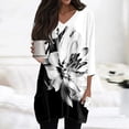 thumbnail image 2 of WTOBBY Women's Fashion Casual Retro Floral Print V-Neck Mid-Length Tunic Tops with Pockets, 3/4 Sleeve Blouses for Stylish and Comfortable Shirt Wear,Dark Gray S, 2 of 5
