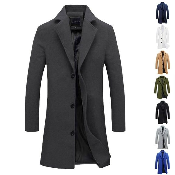 UVEASISHA Long Trench Coats Men Big and Tall Single Breasted Peacoat Winter Wool Blend Warm Overcoat Slim Fit Casual Business Jackets with Pockets Black 4XL