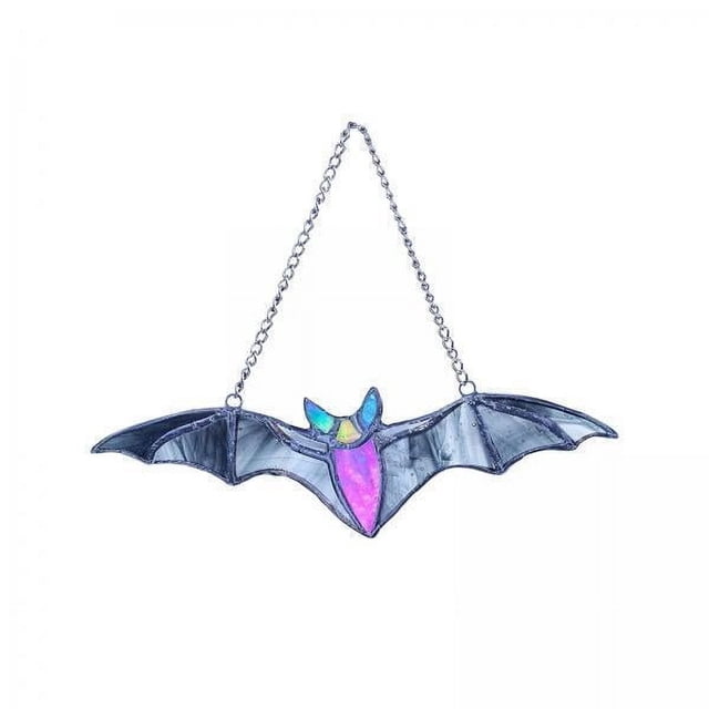 4 colgantes acrílicos de murciélago de halloween para decoración de interiores y exteriores Paquete de 4 colgantes murciélago acrílico, vista frontal con alas extendidas y cuerpo central en tonos vistosos morado y azul, cadena metálica para colgar, tamaño aprox. 17 cm x 5 cm; colgante de ventana y decoración de temporada, a menudo usado también para fiestas temáticas.