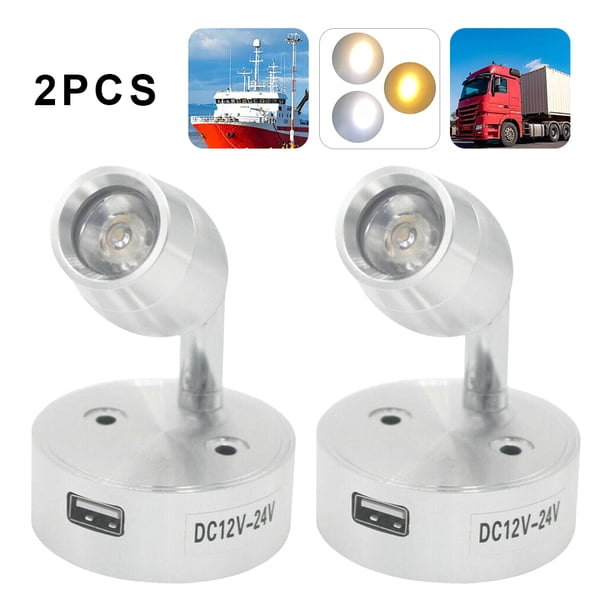 Lámpara Noche para Pared Barco 2 Uds. 12V 230LM Interior Remolque USB (Tricolor Plateado)
