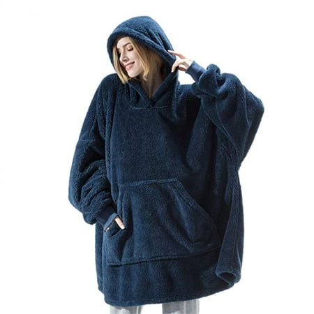 Blanket Hoodie, Winter Warm Wearable Oversized Fleece Hooded Sweatshirt ...