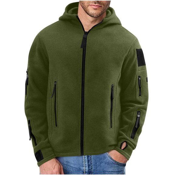 Men's Tactical Hoodie Fleece Jacket Winter Warm Full-Zip Outdoor Hiking Coat with Zip-pockets