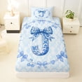 thumbnail image 3 of Erosebridal Girly Bowknot Print Twin Sheet Sets,Vintage Blue Monogrammed J Bedding For Kids Women 3-Piece, 3 of 6