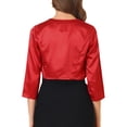 thumbnail image 3 of MODA NOVA Junior's Satin Cardigan Elegant 3/4 Sleeve Solid Bolero Shrug Tops Red M, 3 of 6