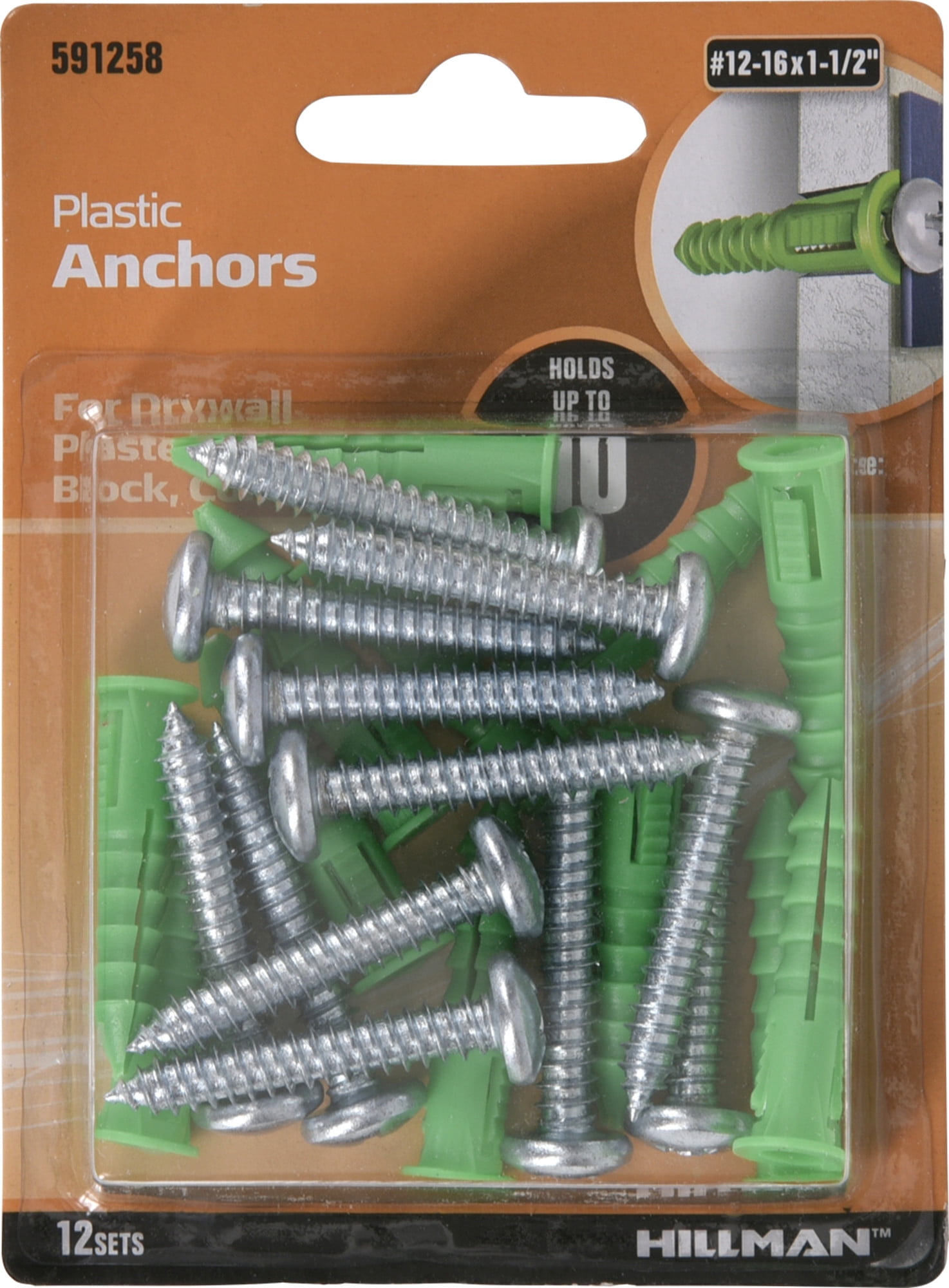 The Hillman Group 591301 Sharkie Anchor with Screw Zinc 6-12-Inch 6-Pack