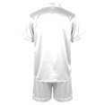 thumbnail image 6 of Cozy Couple Pajamas Set Short Sleeve Collar Button Down Tops with Side Slit Short Pants Sleepwear for Women White,XL, 6 of 7