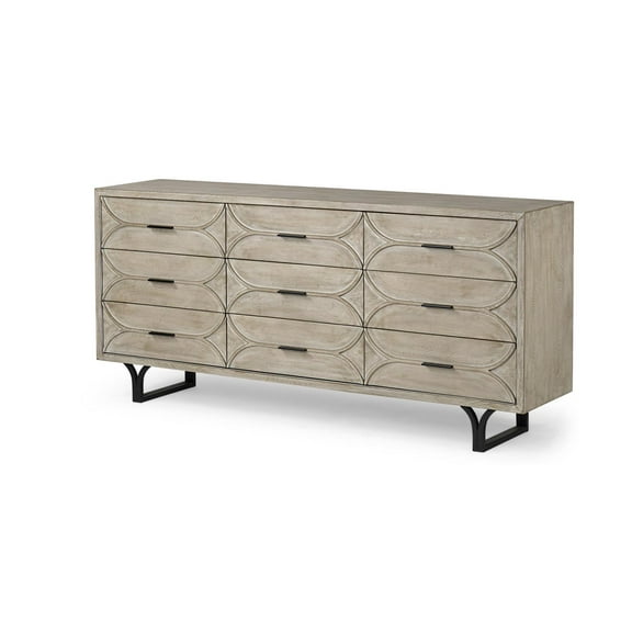 Mercana Giselle II Wood 9 Drawer Sideboard in Black and Brown