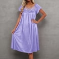 thumbnail image 2 of PMVFHDE Women's Summer Ice Silk Knee-Length Nightgown with Comfortable Lace Short Sleeve Home Wear Women Pajamas, 2 of 4