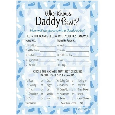 Who Knows Daddy Best Game | 20 Cards | Boy Baby Shower (Best Gifts For Baby Shower Games)